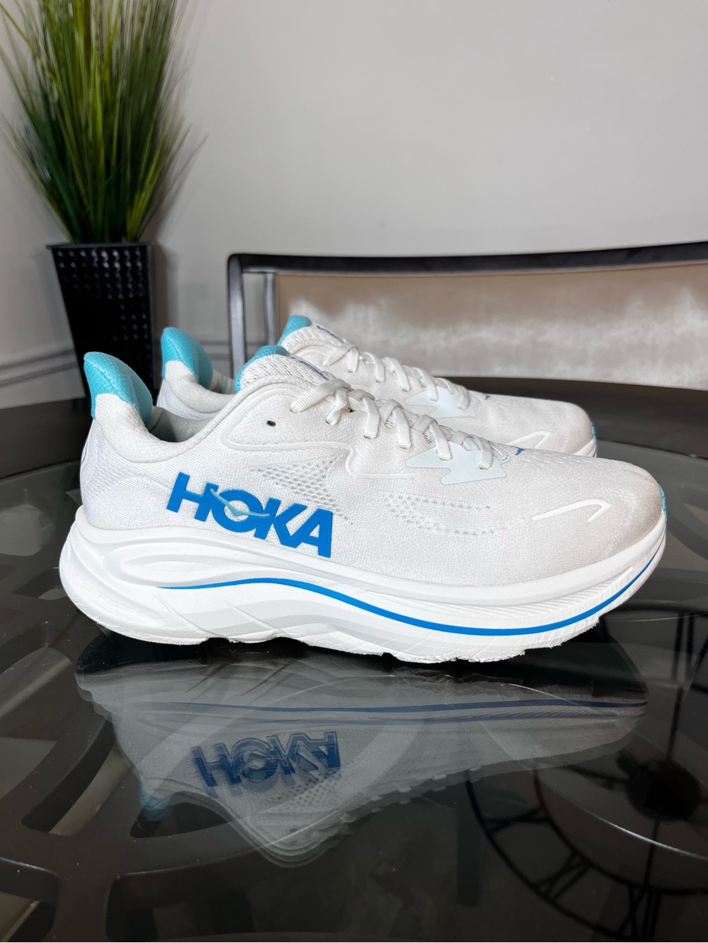 Hoka Clifton 10 White/Skyward Blue Mens Sz 12 D